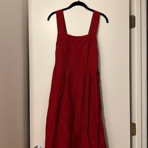 Mango Red Linen Dress with button details